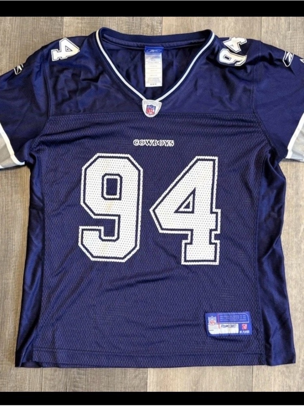 VTG Reebok On Field Jersey Demarcus Ware Youth Sz M #94 Blue Dallas Cowboys NFL